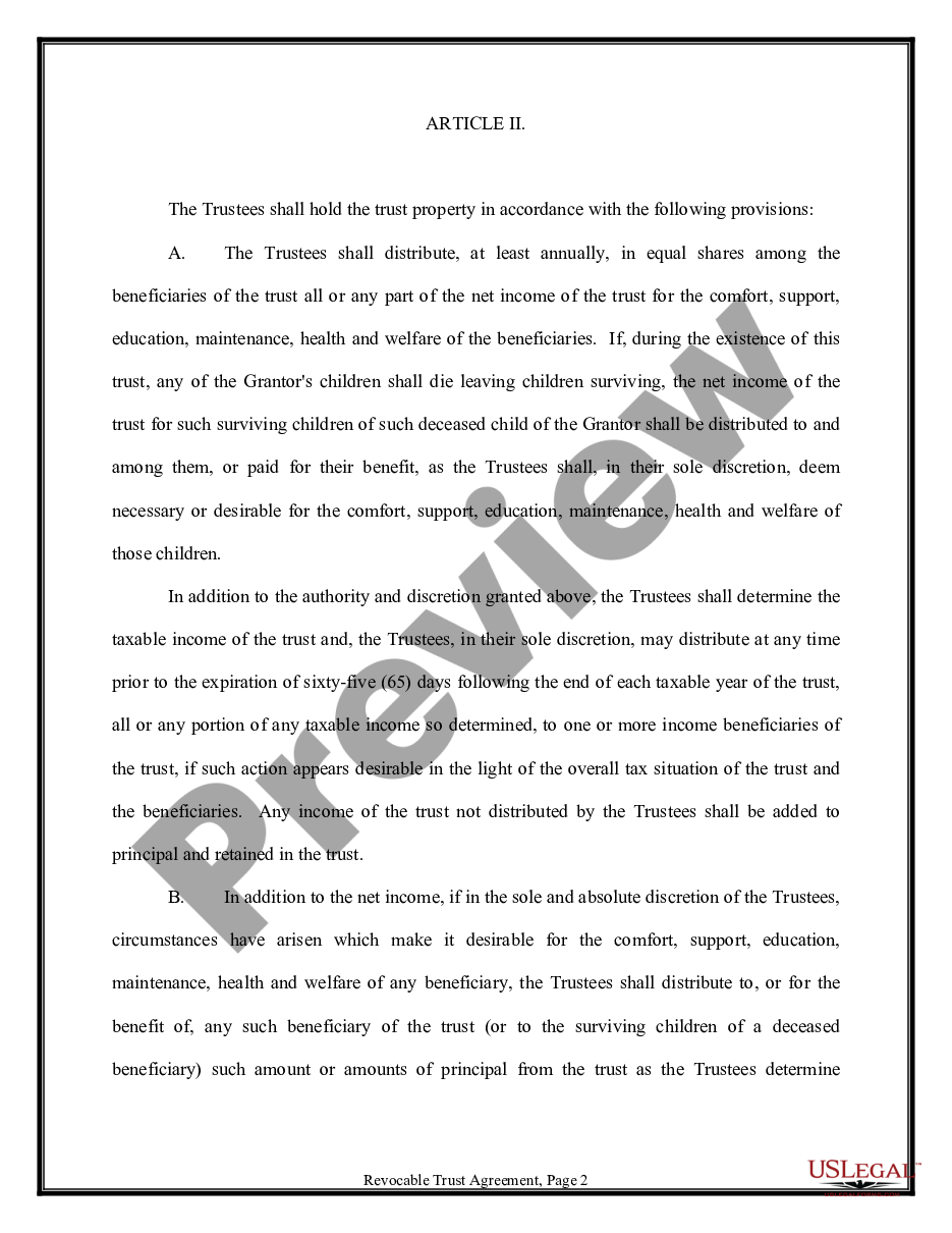 page 1 Trust Agreement - Revocable - Multiple Trustees and Beneficiaries preview