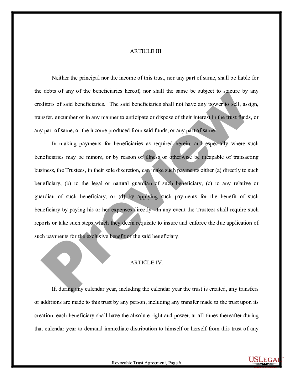 page 5 Trust Agreement - Revocable - Multiple Trustees and Beneficiaries preview