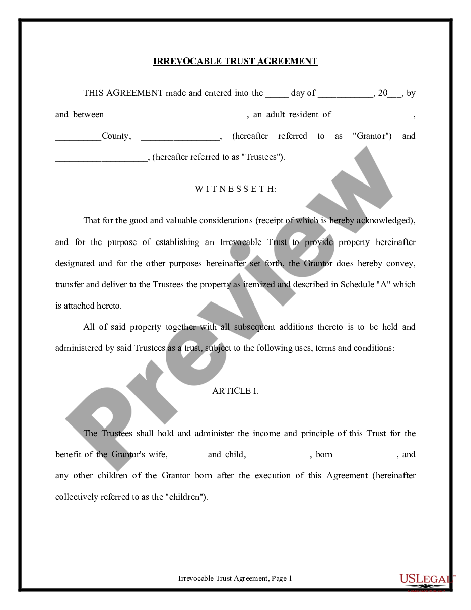 page 0 Trust Agreement - Irrevocable preview