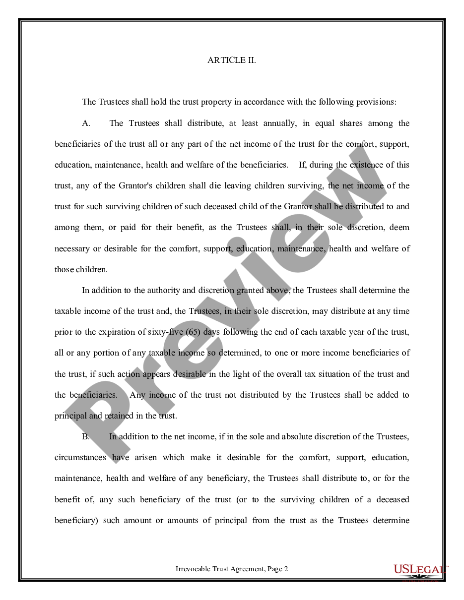 page 1 Trust Agreement - Irrevocable preview