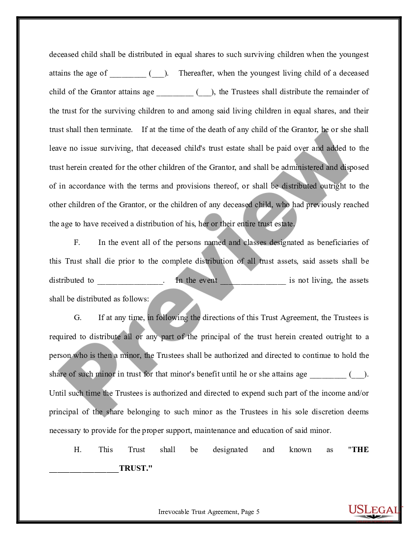 Trust Agreement Irrevocable Irrevocable Trust Template Us Legal Forms 5246