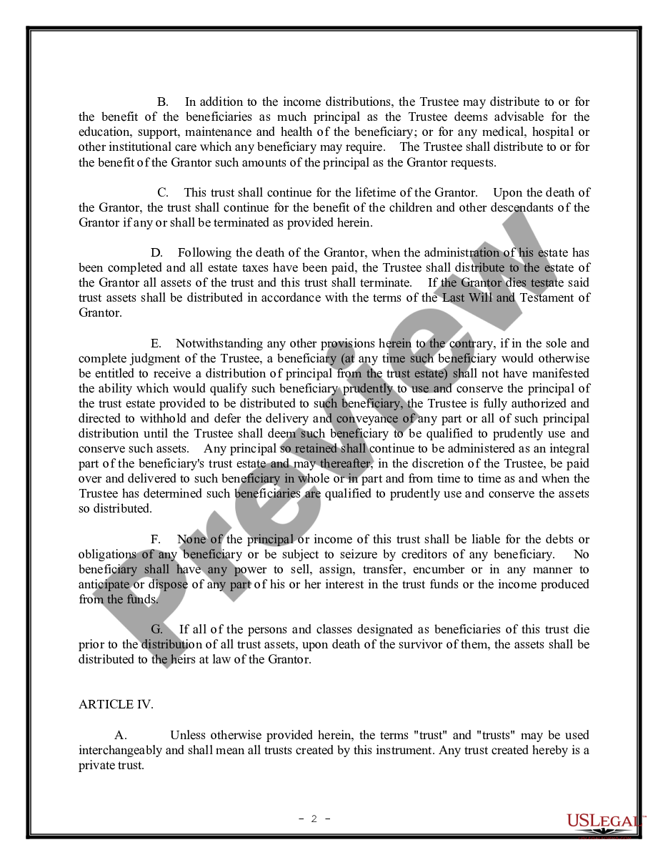 page 1 Revocable Trust Agreement - Grantor as Beneficiary preview