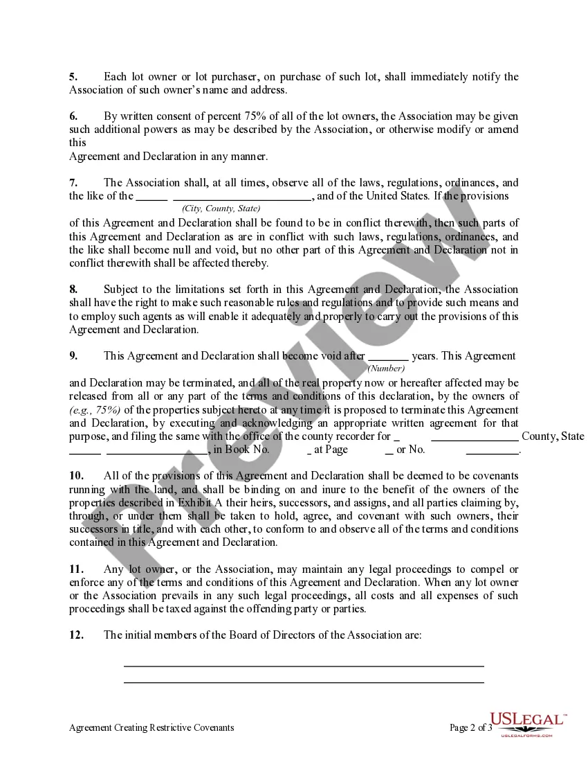 Get Agreement Creating Restrictive Covenants Preview Agreement Creating Restrictive Covenants