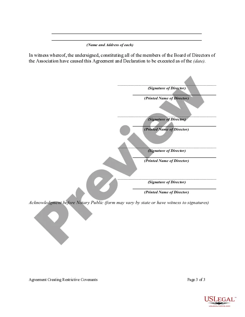 Get Agreement Creating Restrictive Covenants Preview Agreement Creating Restrictive Covenants