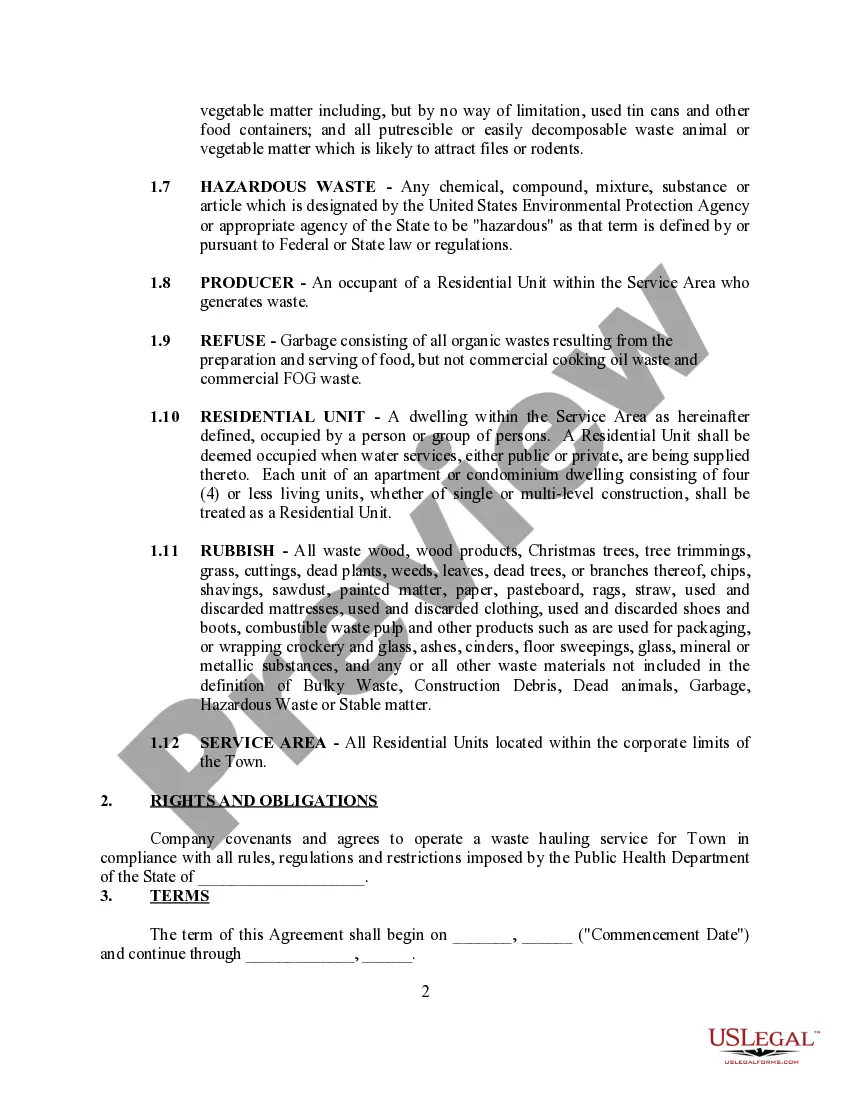Preview Waste Disposal Agreement for Municipality