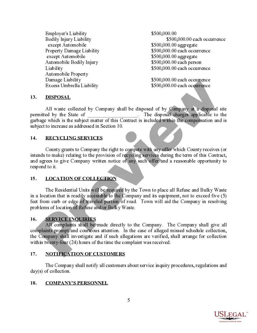 Preview Waste Disposal Agreement for Municipality