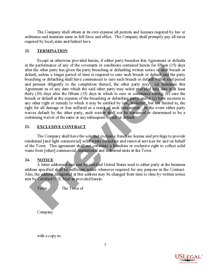 Preview Waste Disposal Agreement for Municipality