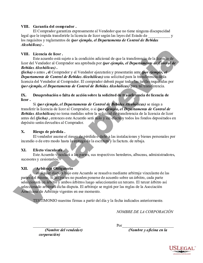 Preview Contrato de Compra y Venta de Restaurante, incluyendo Negocio de Bar, Licencia de Licor y Bienes Raíces, con Compra para Financiar Parte del Precio de Compra