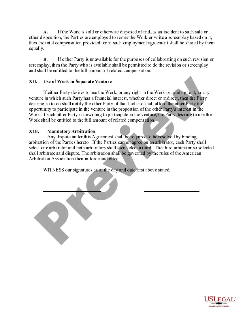 Get Collaboration Agreement Between Writers Regarding an E-Book Preview Collaboration Agreement Between Writers Regarding an E-Book