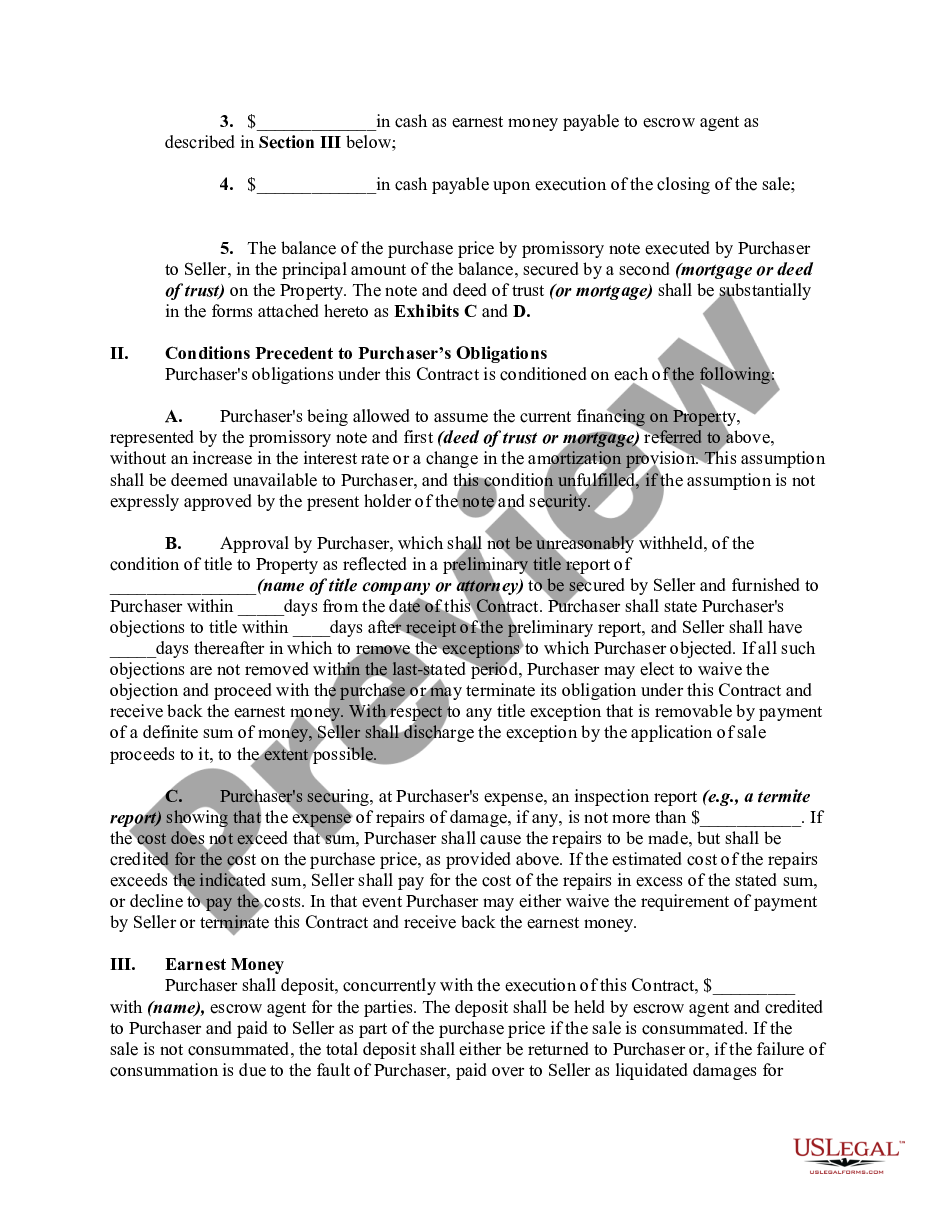 page 1 Contract of Sale and Leaseback of Apartment Building with Purchaser Assuming Outstanding Note Secured by a Mortgage or Deed of Trust preview