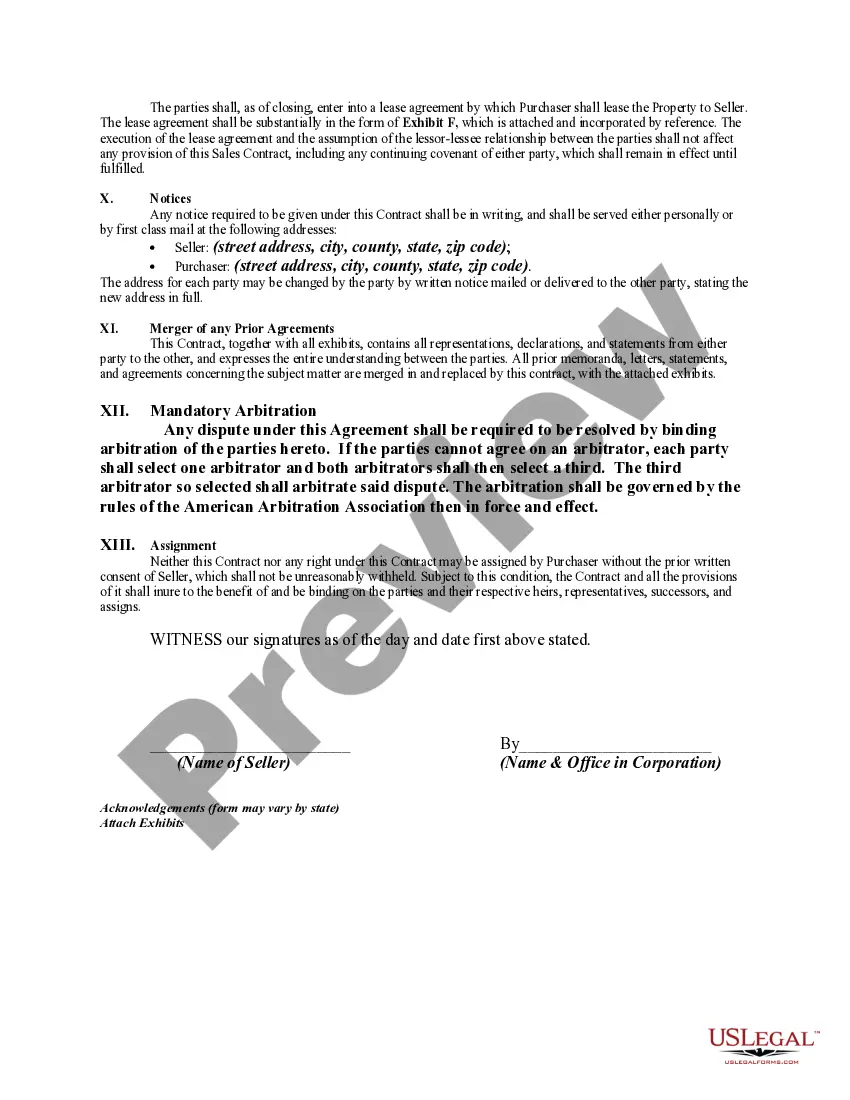Get Contract of Sale and Leaseback of Apartment Building with Purchaser Assuming Outstanding Note Secured by a Mortgage or Deed of Trust Preview Contract of Sale and Leaseback of Apartment Building with Purchaser Assuming Outstanding Note Secured by a Mortgage or Deed of Trust