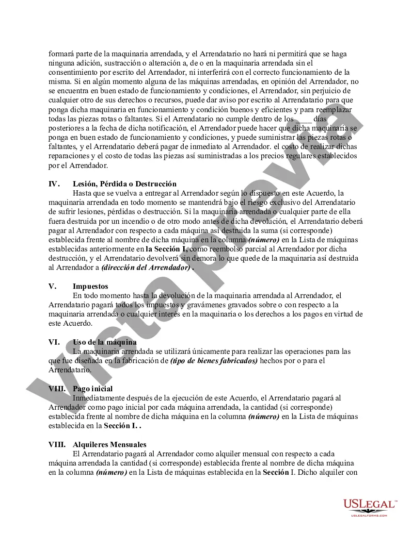 Preview Arrendamiento de Maquinaria para uso en Manufactura