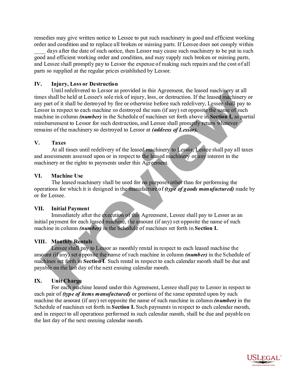 page 1 Lease of Machinery for use in Manufacturing preview