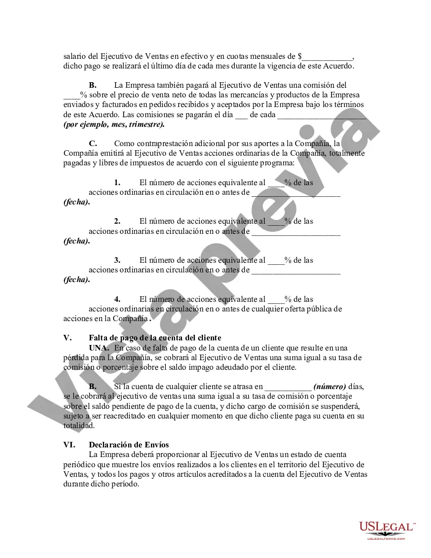 Preview Acuerdo Laboral entre Ejecutivo de Ventas y Empresa