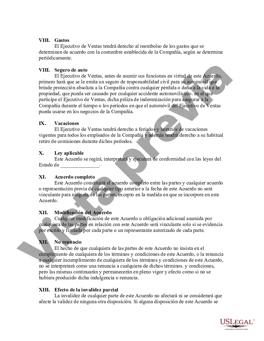 Preview Acuerdo Laboral entre Ejecutivo de Ventas y Empresa