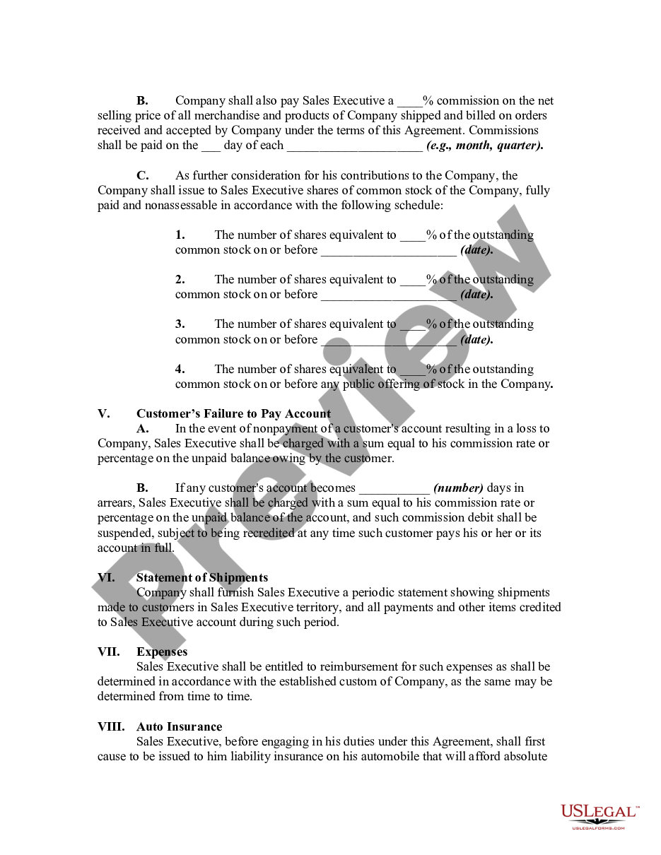 page 1 Employment Agreement between Sales Executive and Company preview