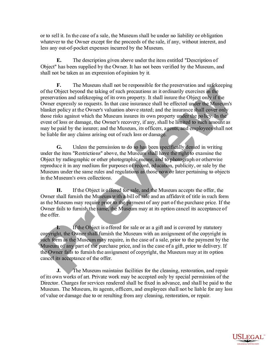 page 1 Agreement to Loan Work of Art to Museum preview