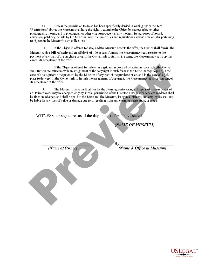 Preview Agreement to Loan Work of Art to Museum