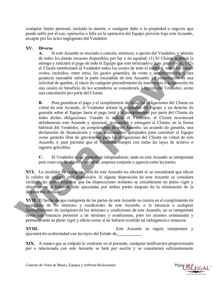 Preview Acuerdo de Venta de Bienes, Equipos y Software Relacionado