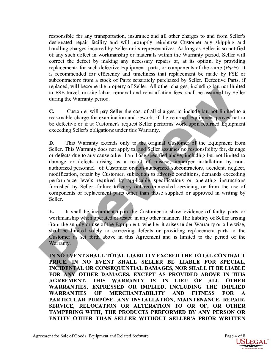 page 3 Agreement for Sale of Goods, Equipment and Related Software preview