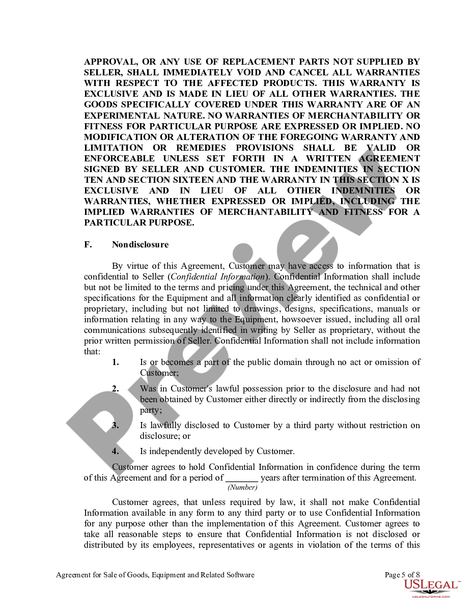 page 4 Agreement for Sale of Goods, Equipment and Related Software preview