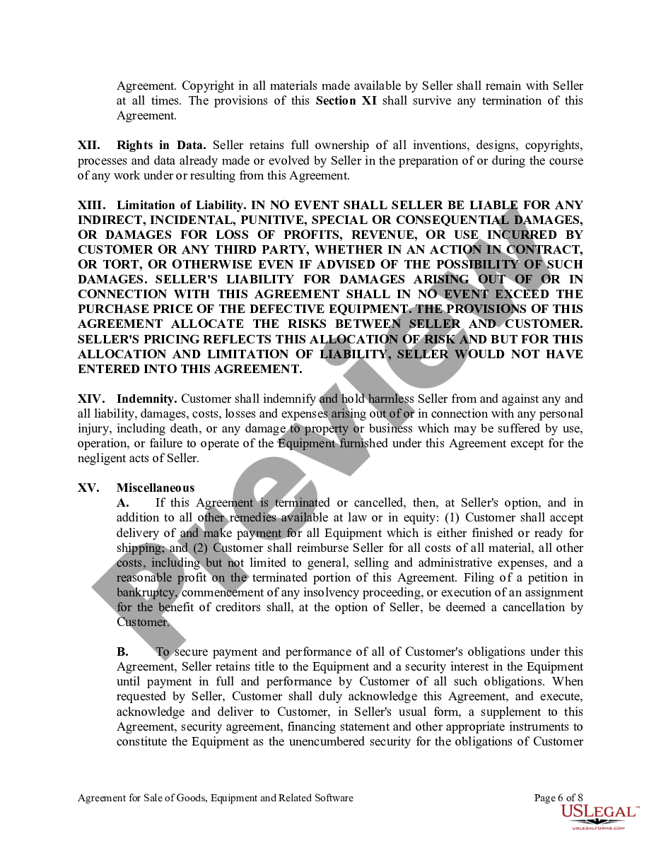 page 5 Agreement for Sale of Goods, Equipment and Related Software preview