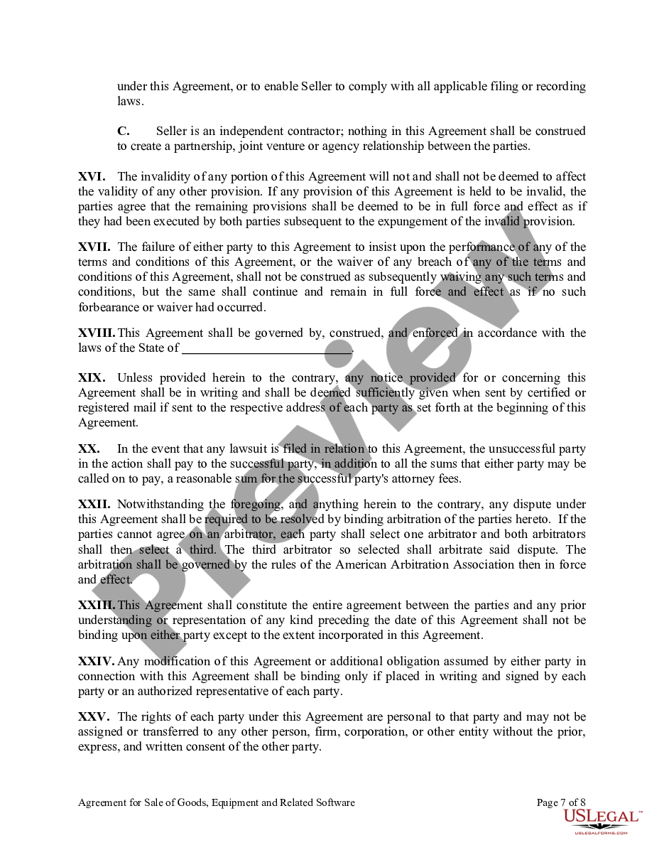 page 6 Agreement for Sale of Goods, Equipment and Related Software preview
