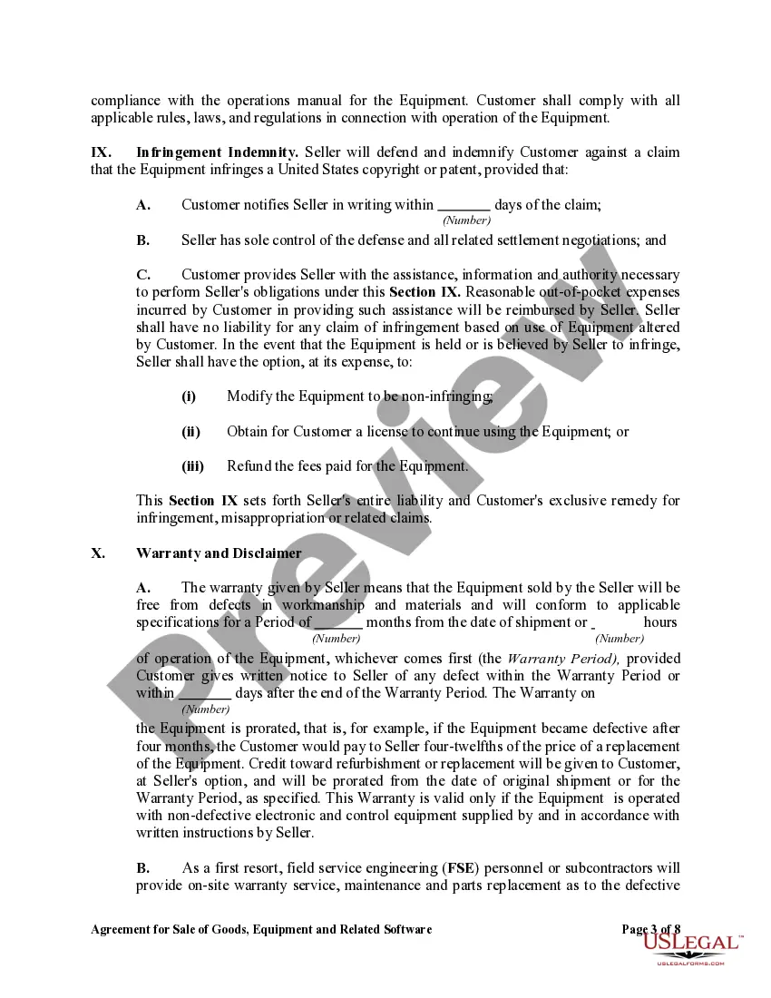 Preview Agreement for Sale of Goods, Equipment and Related Software