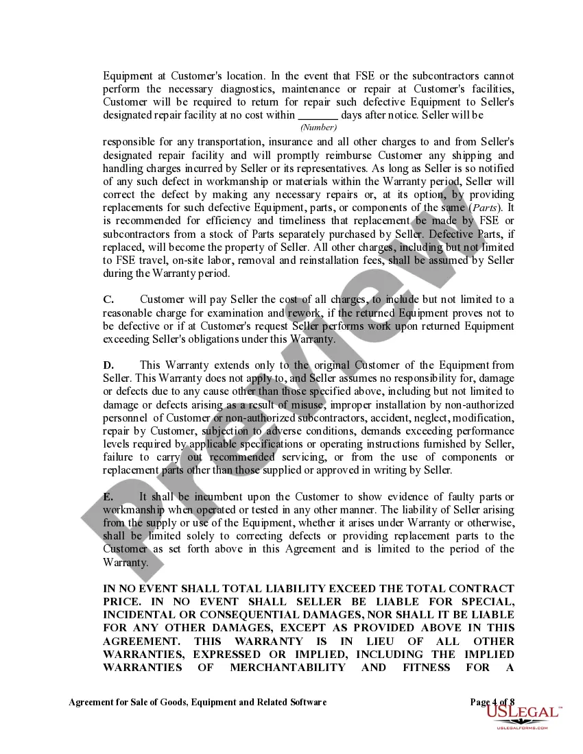 Preview Agreement for Sale of Goods, Equipment and Related Software