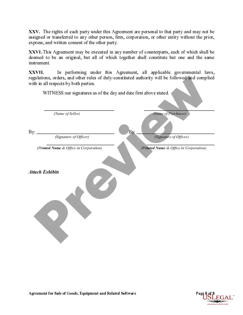 Preview Agreement for Sale of Goods, Equipment and Related Software