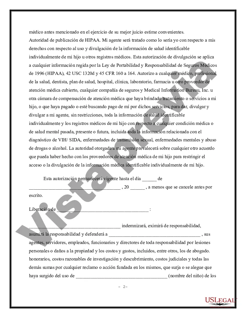 Preview Permiso de los padres, consentimiento médico y liberación de responsabilidad