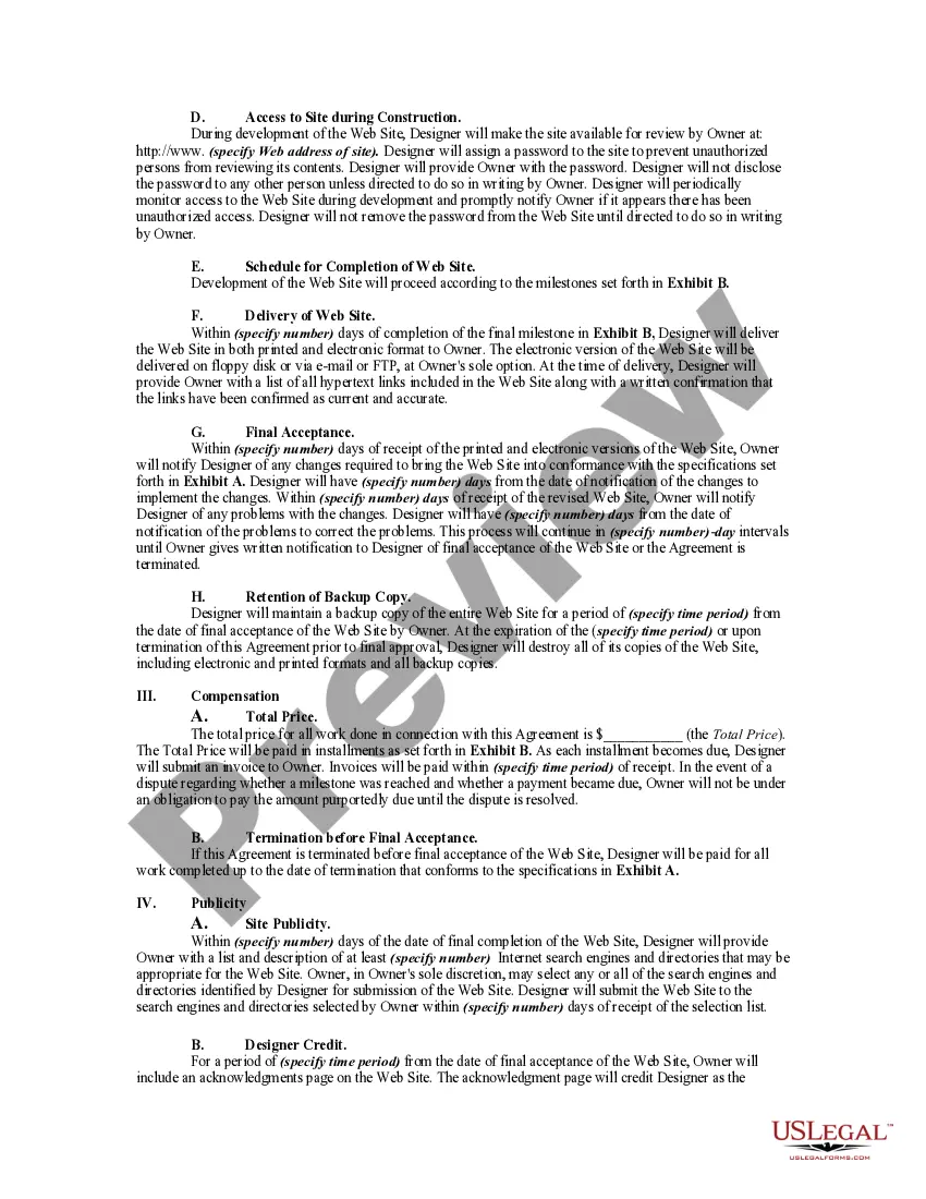 Get Agreement for the Design of a Web Site Preview Agreement for the Design of a Web Site