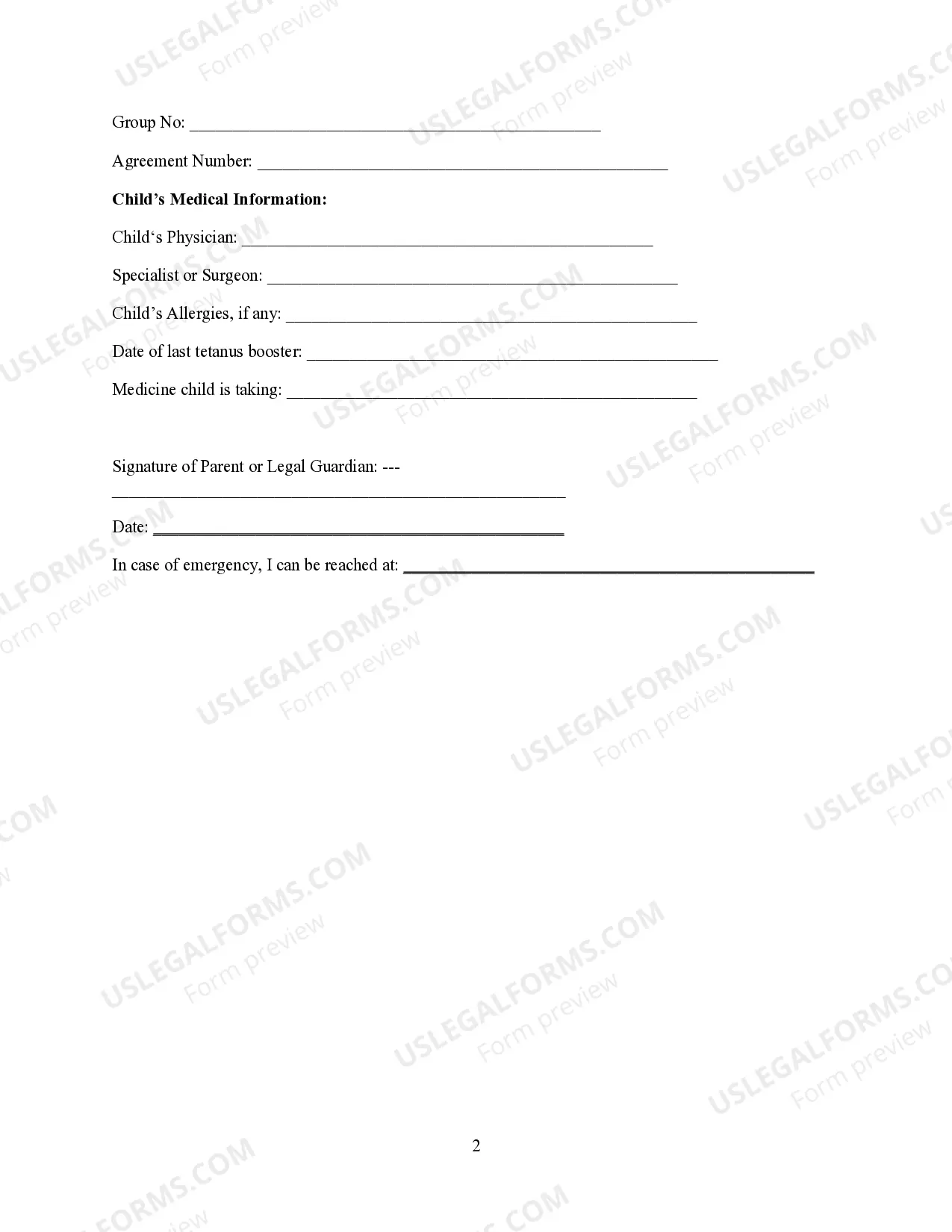 Preview Consent for Medical - Surgical Care for a Minor Child