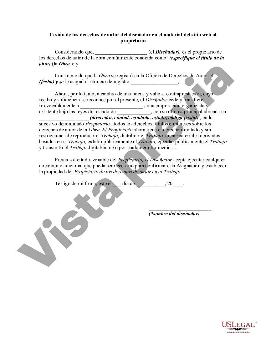 Preview Cesión de los derechos de autor del diseñador en el material del sitio web al propietario