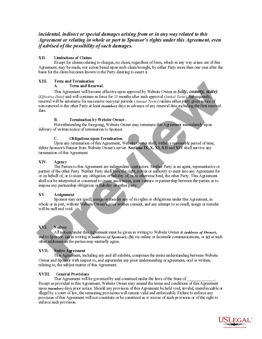Get Website Sponsorship Agreement Preview Website Sponsorship Agreement