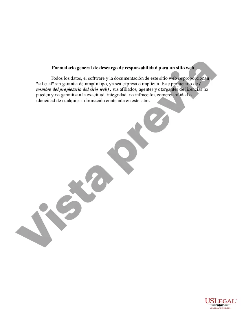 Preview Formulario general de descargo de responsabilidad para un sitio web