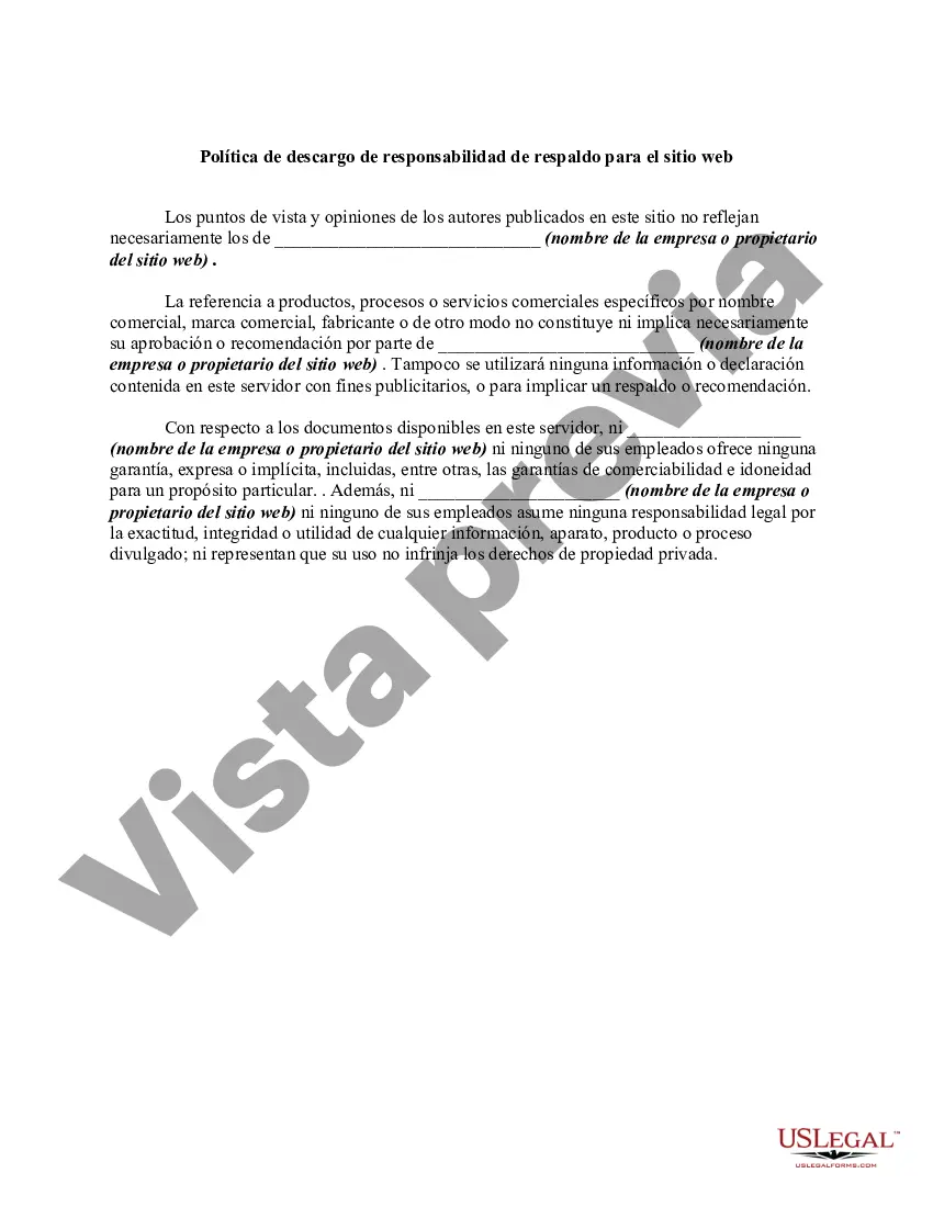 Preview Política de descargo de responsabilidad de respaldo para el sitio web