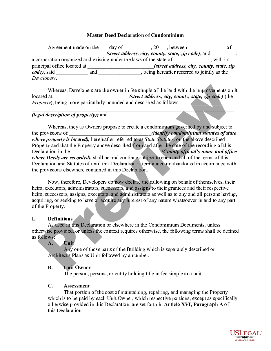 page 0 Master Deed Declaration of Condominium preview