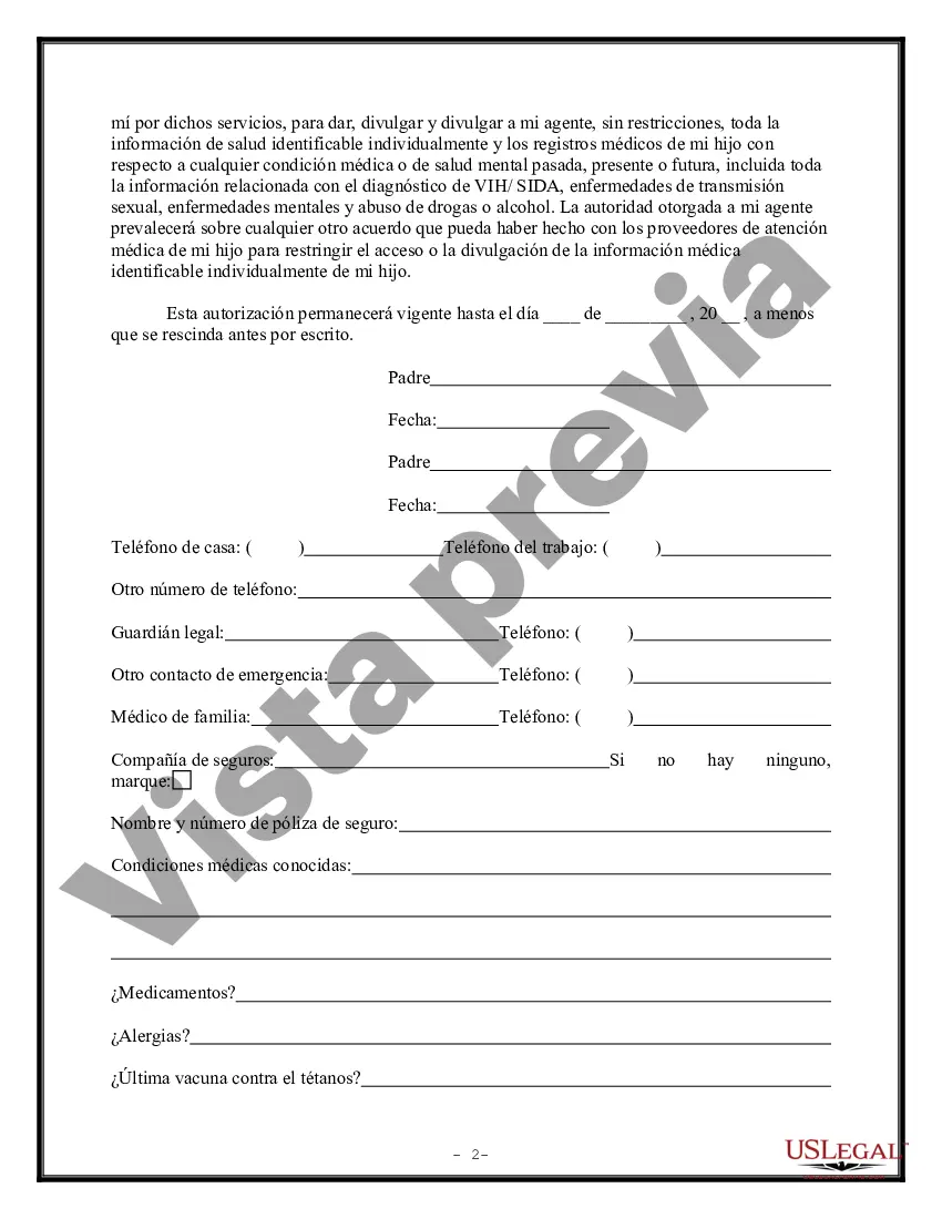 Preview Permiso de los padres y formulario de consentimiento médico