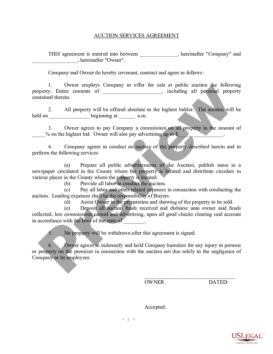 page 0 Auction of Personal Property Agreement preview