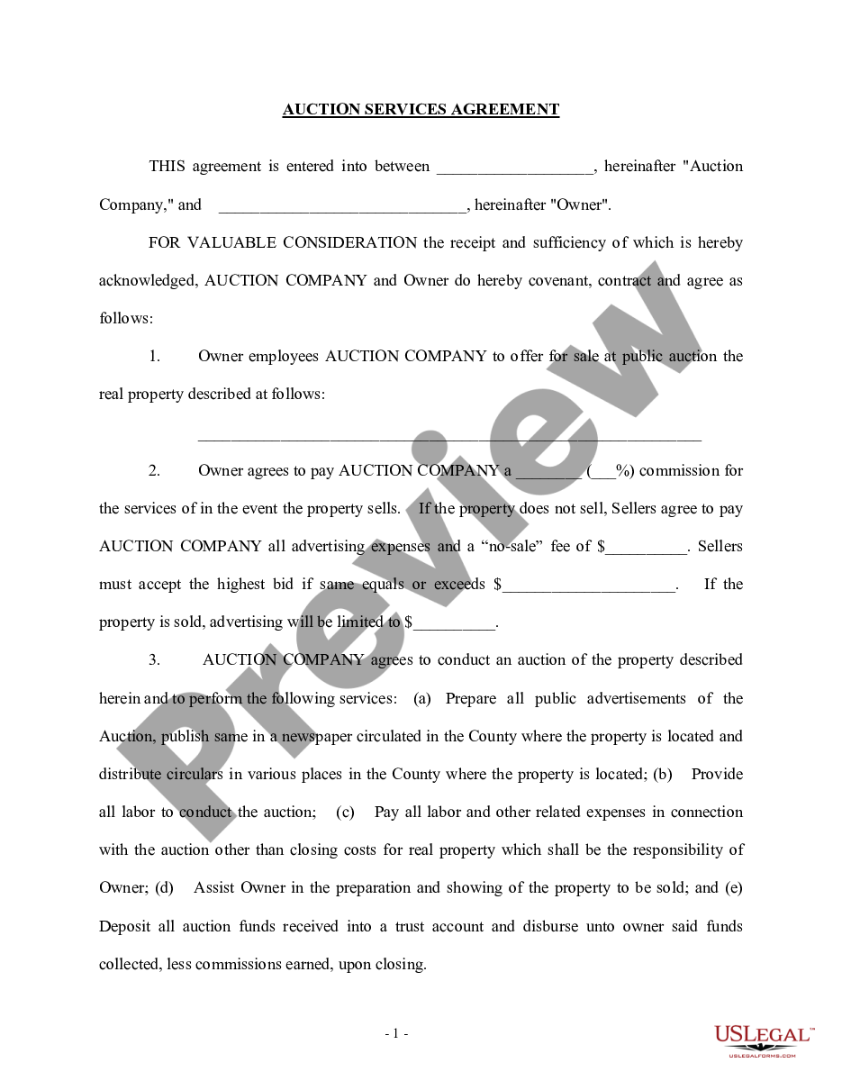 page 0 Auction of Real Property Agreement preview