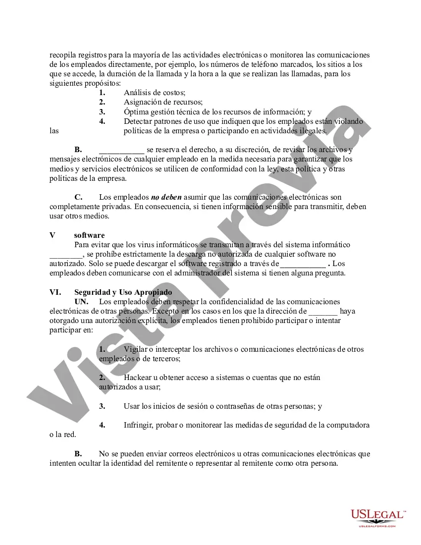 Preview Política detallada y específica con respecto al uso de las computadoras de la empresa