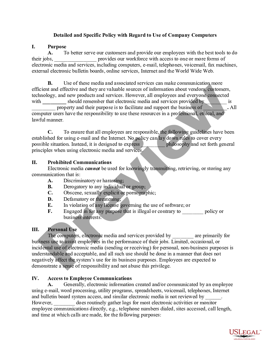 page 0 Detailed and Specific Policy with Regard to Use of Company Computers preview