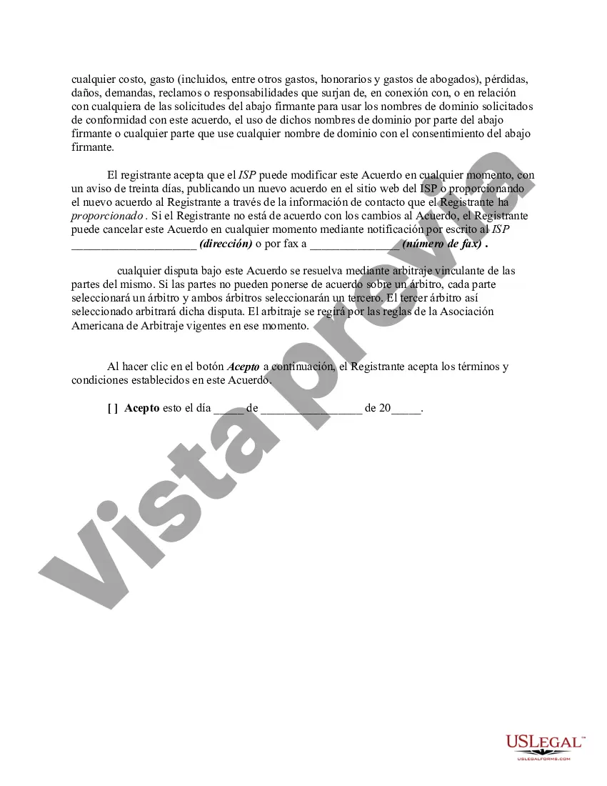Preview Acuerdo para registrar un nombre de dominio con un proveedor de servicios de Internet