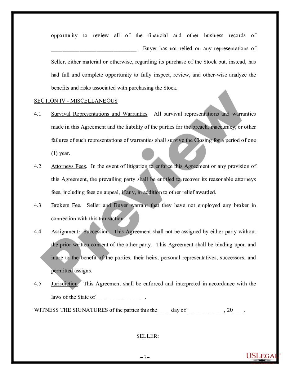 page 2 Shareholder Agreement to Sell Stock to Other Shareholder preview