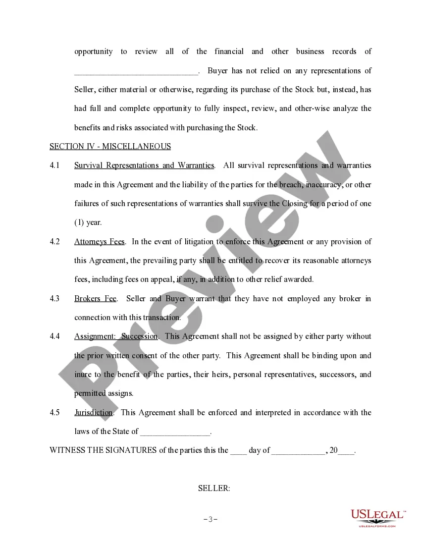 Get Shareholder Agreement to Sell Stock to Other Shareholder Preview Shareholder Agreement to Sell Stock to Other Shareholder