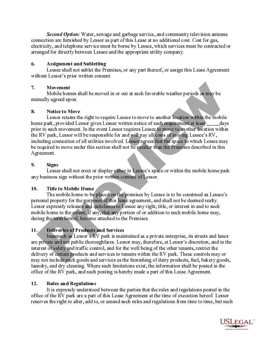 Preview Lease or Rental of Space for a Recreational Vehicle