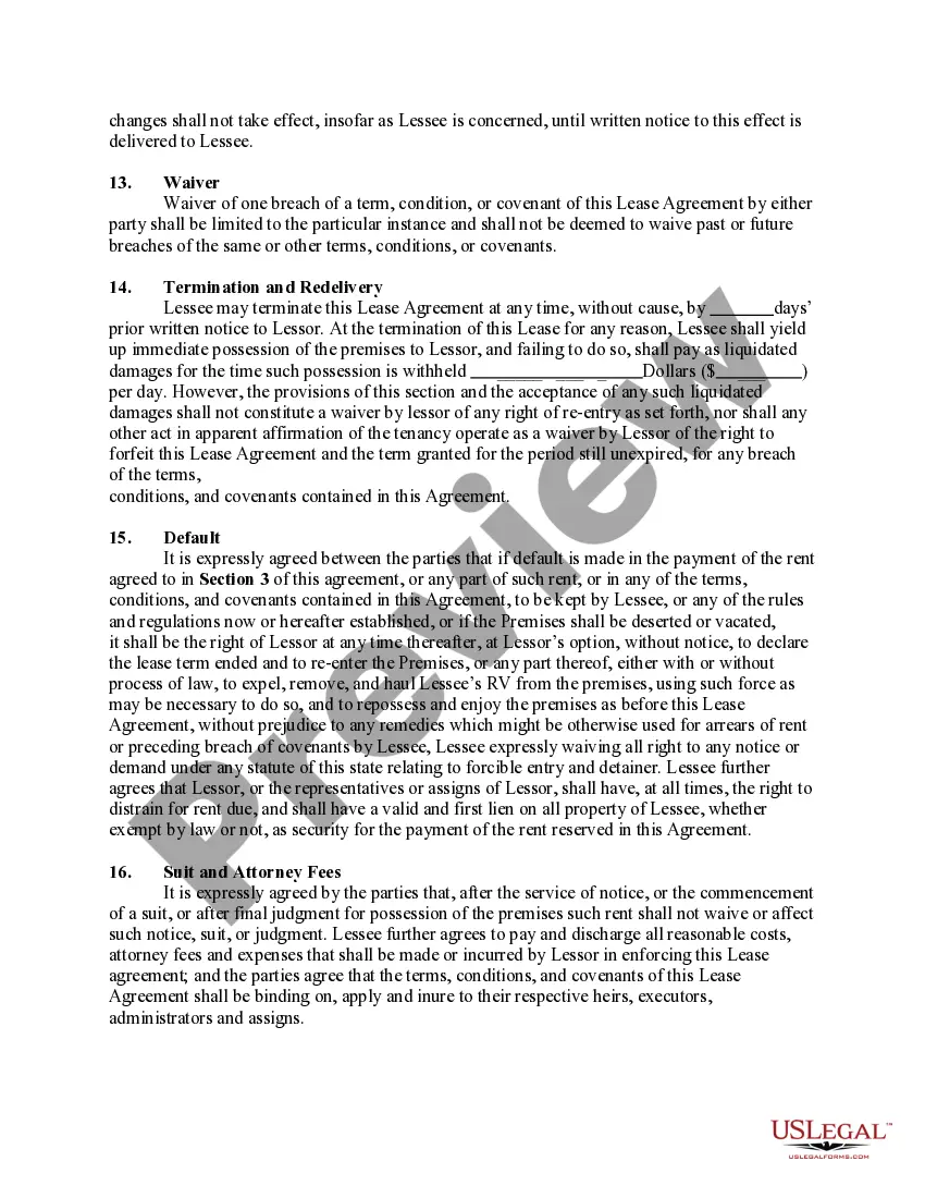 Preview Lease or Rental of Space for a Recreational Vehicle