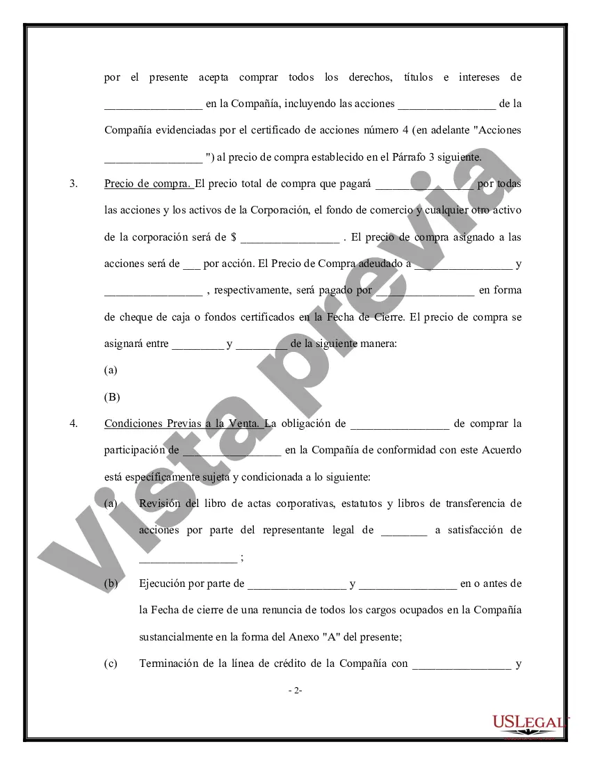 Preview Acuerdo de compra y venta de acciones - Venta de la Corporación y todas las acciones al Comprador
