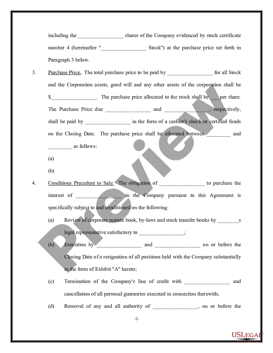 page 1 Stock Sale and Purchase Agreement - Sale of Corporation and all stock to Purchaser preview